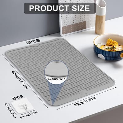 Afdruipmat voor servies, 40 × 30cm afdruipmat van siliconen, sneldrogend, hittebestendige keukenspoelbakmat, antislip siliconen mat voor de keuken