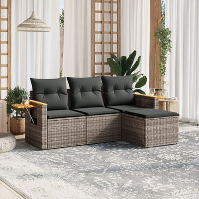 vidaXL - 4-delige - Loungeset - met - kussens - poly - rattan - grijs