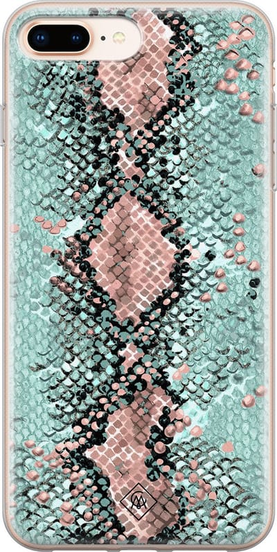 Casimoda® hoesje - Geschikt voor iPhone 8 Plus - Slangenprint pastel mint - Siliconen/TPU telefoonhoesje - Backcover - Slangenprint - Mint