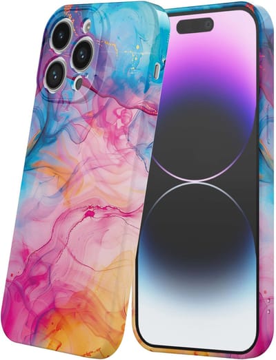 Smartphonica Telefoonhoesje Geschikt voor iPhone 14 Pro Max met Regenboog Acryl Marmer Opdruk - Flexibel Softcase TPU - Backcover Case Rainbow Acrylic Marble Design geschikt voor iPhone 14 Pro Max