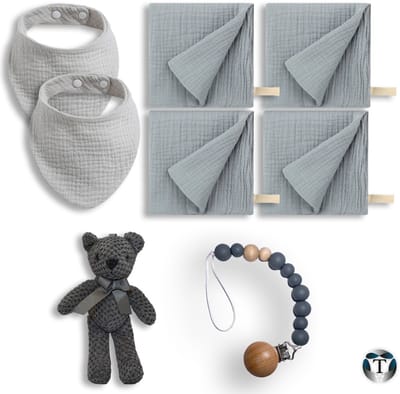 Kraamcadeau | Babyshower | Cadeau Idee | Pakket | Giftbox | Babyshower Cadeau | Baby | Geboorte | Fopspeenkoord | Spuugdoekjes | Slabbetjes | Beertje | TheOldOmen |