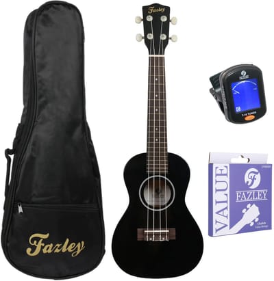 Concert Ukelele starterset - incl. tas, tuner en standaard - Zwart Fazley K23B-W