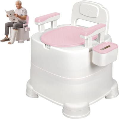 Draagbare toiletstoel - Stoel met emmer - Thuiszorg ondersteuning - Afneembare armleuningen - 42 x 45 x 60 cm - Roze