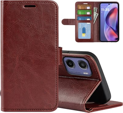 MobyDefend Hoesje - Geschikt voor Motorola Moto E15 / G05 - Wallet Book Case (Sluiting Achterkant) - Bruin