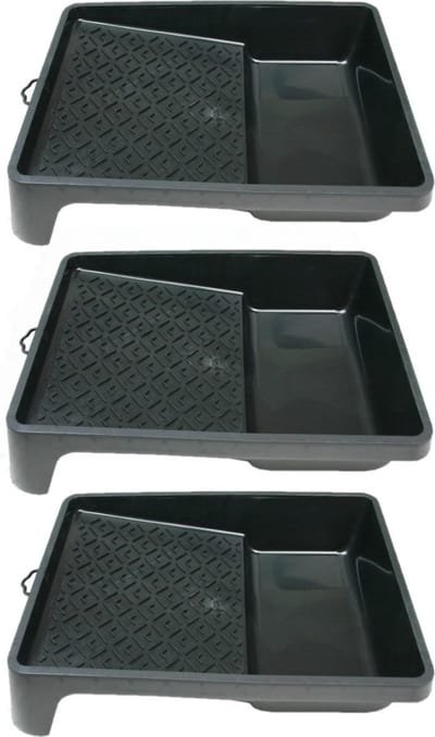 Verfbak - 3x - zwart - kunststof - 24 x 32 cm - voor verfrollers tot 18 cm