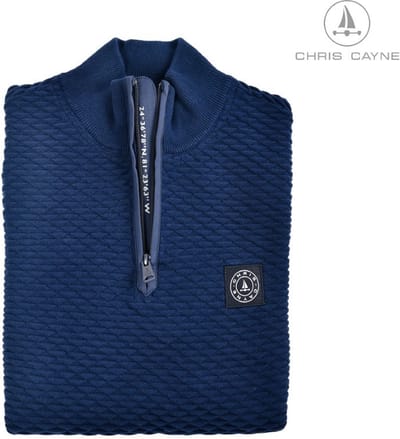 Chris Cayne heren trui - M - trui - korte rits - donkerblauw - Nylon - structuur - gebreid