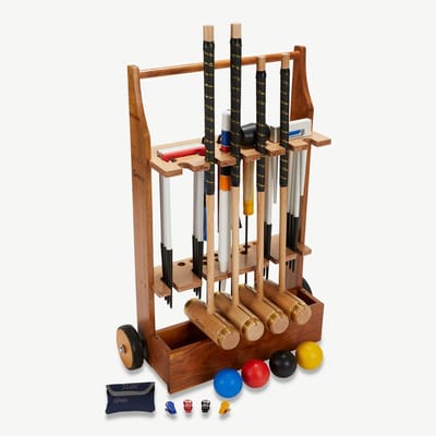 Ubergames- Executive Croquet set - Engels Tuinspel - 4-persoons - Essen Hardhout - Kunststof Ballen - Met Trolley