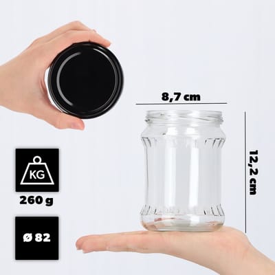KADAX Inmaakpotten, 500 ml, bewaarpotten met schroefdeksel, inmaakpotten, jampot, voorraadpot, conservenglas, ronde potten (zwart, 8 stuks)