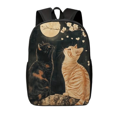 Katten Rugzak | Kattenpatroon Rugtas | Katten met Maan Rugzak | Maan Rugzak | Gave Rugzak | Dieren Rugzak | Rugzak Meisjes | Rugzak Jongens | Mooie rugzakken met katten | 20 liter | Kinder Rugzak