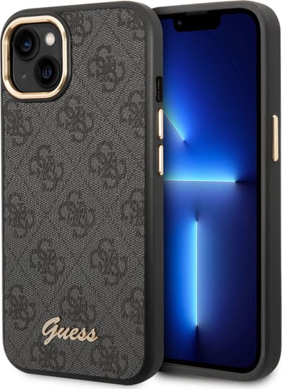 GUESS Telefoonhoesje geschikt voor Apple iPhone 14 Plus - Polycarbonaat & PU - Grijs - Bescherming van Telefoon