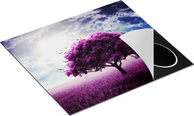 Chefcare Inductie Beschermer Paarse Boom in het Paars Veld met Vogels - 60x50 cm - Afdekplaat Inductie - Kookplaat Beschermer - Inductie Mat