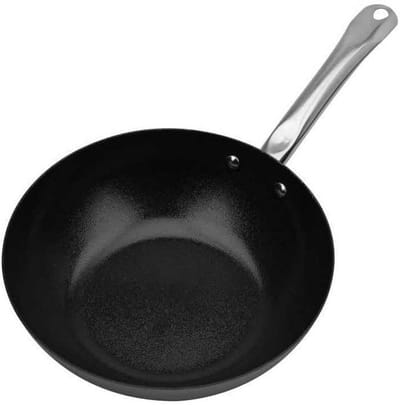 Koolstofstalen Wokpan 28cm met RVS Handvat voor Snelle Warmteverdeling