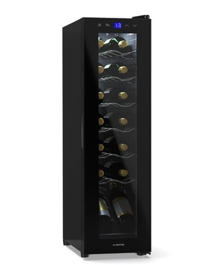 Klarstein Wijnkoeler wijnkoelkast, 1 zone drankkoelkast met glazen deur, geruisloze indoor/outdoor koelkast, kleine 41 L koelkast voor flessen, wijnkast voor dranken, voor 14 flessen - 5-18°C 50 cm - Touch - Wijnklimaatkast
