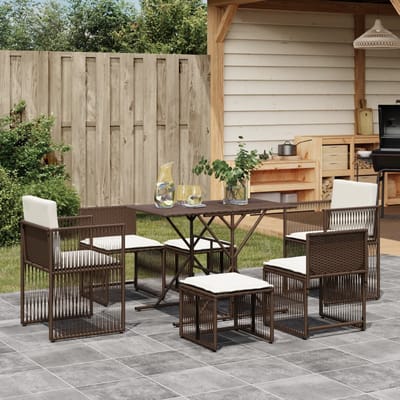 vidaXL - 7-delige - Tuinset - met - kussens - poly - rattan - bruin