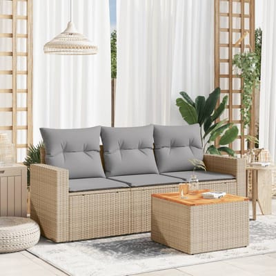 vidaXL - 4-delige - Loungeset - met - kussens - poly - rattan - beige