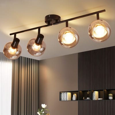 NETTLIFE Opbouwspot - 4xE14 fitting - Retro - Zwart Plafondlamp - Rookgrijs glas - Plafondspot 62cm - voor woonkamer | slaapkamer | hal | keuken - Zonder lichtbron