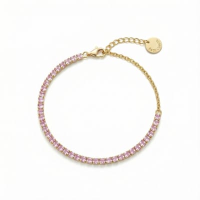 Petit Comité - Armband Dames Goudkleurig Tennis Bracelet - Geboortesteen Oktober Rozenkwarts - 925 Sterling Zilver - 18k Gold Plated