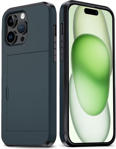 Hoes Geschikt voor iPhone 15 Pro Hoesje Hard Case Met Pas Houder - Hoesje Geschikt voor iPhone 15 Pro Hoes Shockproof Hard Cover Met Kaarthouder - Donkerblauw