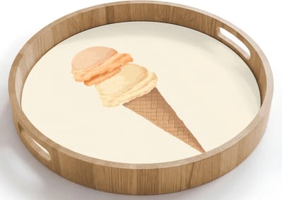 Dienblad rond 40x40 cm - Schootdienblad hout - Minimalistisch - Schepijs - Hoorntje - Beige - Borrelplank rechthoek - Plateau houten dienbladen