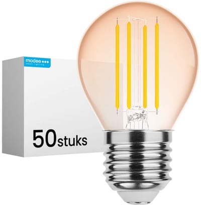 Modee E27 LED Lamp Dimbaar 4W - 300lm - 1800K - Warm Wit - LED Filament Amber Globe Mini P45 - Vervangt 28W Halogeen Gloeilamp - 50 stuks