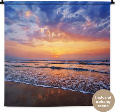 Wandkleed - Wanddoek - Strand - Lucht - Kleuren - 90x90 cm - Wandtapijt