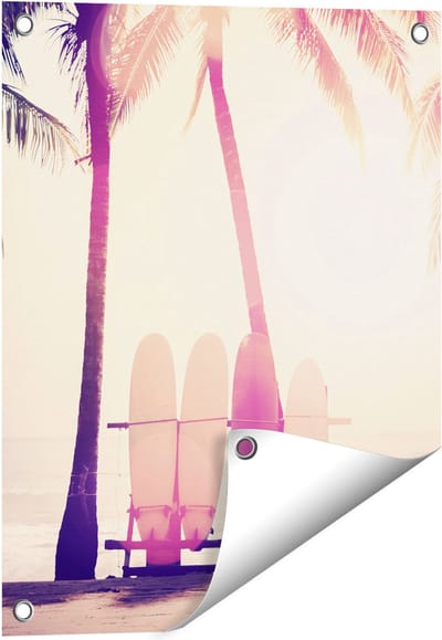 Gards Tuinposter Tropisch Strand met Surfborden - 40x50 cm - Tuindoek - Tuindecoratie - Wanddecoratie buiten - Tuinschilderij