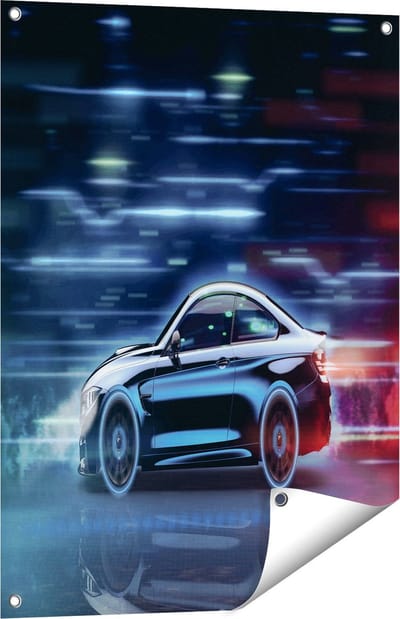Gards Tuinposter Zwarte Sportwagen Auto - 60x80 cm - Tuindoek - Tuindecoratie - Wanddecoratie buiten - Tuinschilderij