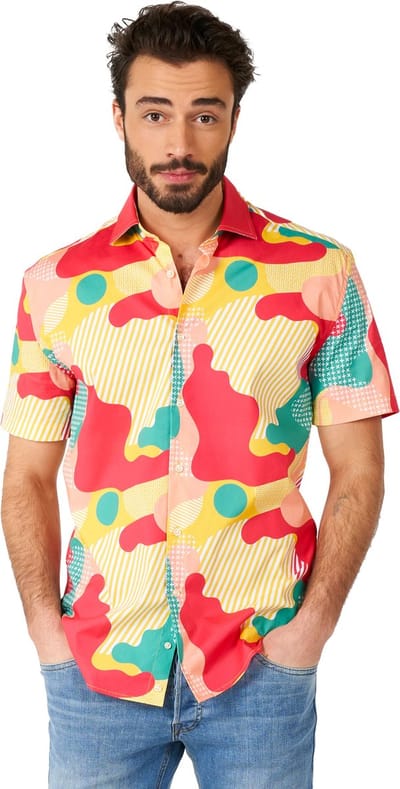 OppoSuits SHIRT Short Sleeve Coral Camo - Heren Overhemd - Carnavalskleding - Zomer Shirt - Mix Kleur - Maat S