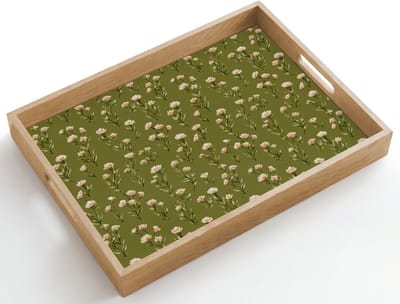 Dienblad hout 50x35 cm - Schootdienblad - Landelijk - Bloemen - Groen - Borrelplank rechthoek - Plateau dienbladen