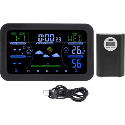 Weerklok HD 3 Helderheid Achtergrondverlichting Scherm 12u 24u Weergave Multifunctionele Weersvoorspelling Klok black