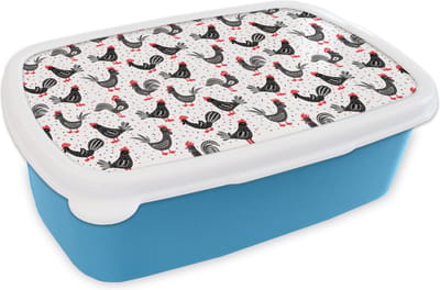 Broodtrommel Blauw - Lunchbox - Brooddoos - Patroon - Kip - Vogel - 18x12x6 cm - Kinderen - Jongen