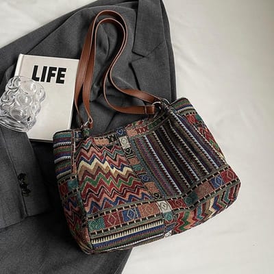 Tas met grote capaciteit voor dames Nieuwe mode pendeltas voor dames Nationale stijl draagtas Canvas schoudertas voor dames gray