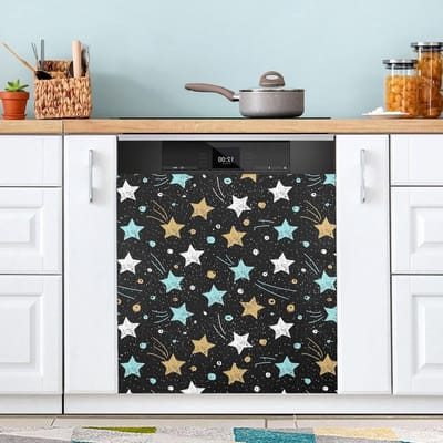 Vaatwasser Decoratie - Keuken Magneet - Keuken Opfrissen - Universele Pasvorm - 58 x 66 cm - Goud Blauw