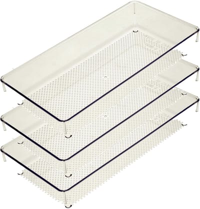 Plasticforte Lade organizer Skuff - 3x - transparant - kunststof - 30 x 15 x 5 cm - modulair - ladeverdeler