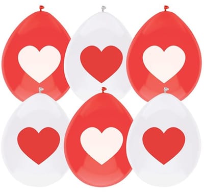 Haza Ballonnen Love hartjes print - Valentijn - rood/wit - 12x stuks - 29 cm - versiering - feestartikelen - bruiloft