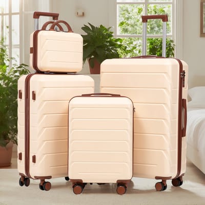 OKWISH Kofferset Veelzijdig – 14 19 24 28 Inch – ABS – Beige – Reisbagage Met Cijferslot – Met Stil Zwenkwielen