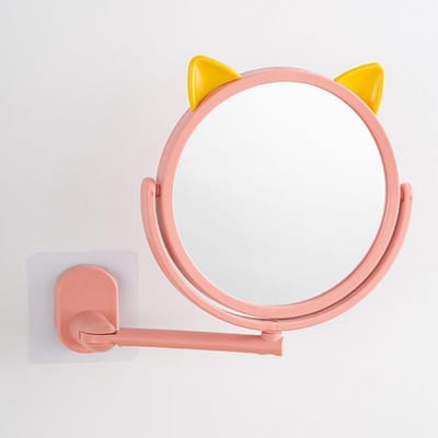 Ronde Wandspiegel voor Badkamer en Make-up, Verstelbare 360 Graden Enkele Spiegel in Roze Kleur