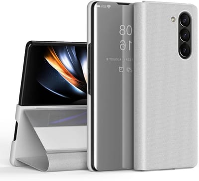 Beschermende Hoes voor Samsung Galaxy Z Fold 6 met Opvouwbare Stand, Duidelijk Scherm en Make-up Spiegel van Zacht PU Leer en Hard PC, Schokbestendige 360° Bescherming