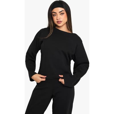 boohoo Dames Cinched Waist Interlock Sweatshirt | Black | Maat: XL