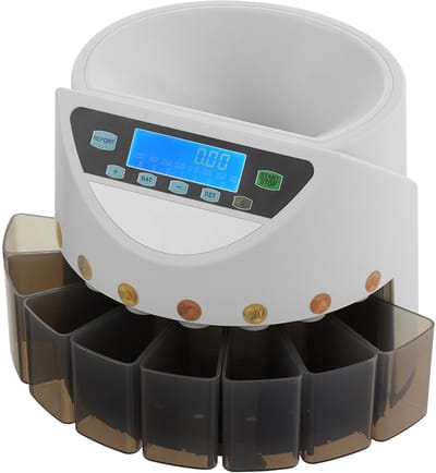 Muntentelmachine - Muntensorteerder - Voor euromunten 1c-2€ (8 soorten) - Capaciteit 850 munten - Groot LCD-scherm - Inclusief 5 muntenbuizen & 8 muntenboxen