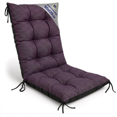 Tuinstoelkussens Hoge Rug 50x120 cm - Kussens voor Tuinstoelen & Standenstoel Terrasstoel Bordeaux Eco linnen Stoelkussens Tuin Zitkussen Extra Dik 10 cm met Bindlinten