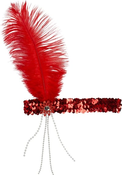 Flapper hoofdband - Haarband - Charleston/Gatsby headband - Roaring 20's - Met veer en pailletten - Verkleedkleding - Jaren 20 - Themafeest - Rood - Jonyx