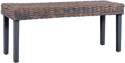 Landelijke Kubu Rattan Bank met Massief Mango Houten Poten 110 cm Breed