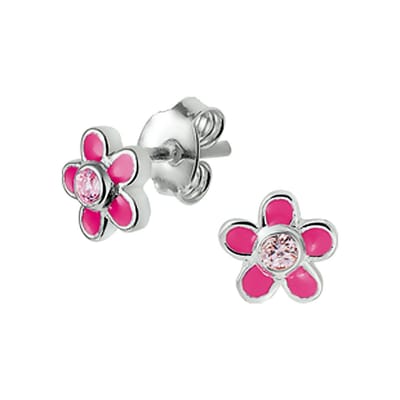 TFT Oorknoppen Bloem En Zirkonia Zilver Gerhodineerd Glanzend 6.5 mm x 6.5 mm