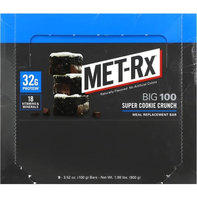 MET-Rx, Big 100, Maaltijdvervangingsrepen, Super Cookie Crunch, 9 repen, 3.52 oz (100 gr) Elk