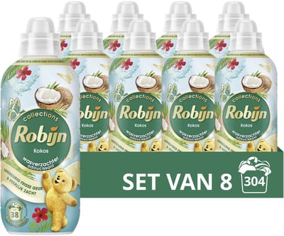 Robijn - Wasverzachter - Kokos - 8 flessen - 304 wasbeurten - Voordeelverpakking