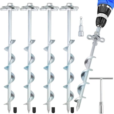 Grondankers Schroef - Spiraalvormige Haringen - Buitenstructuren Zekeren - Heavy Duty Staal - 4 stuks 305 cm - Zwart