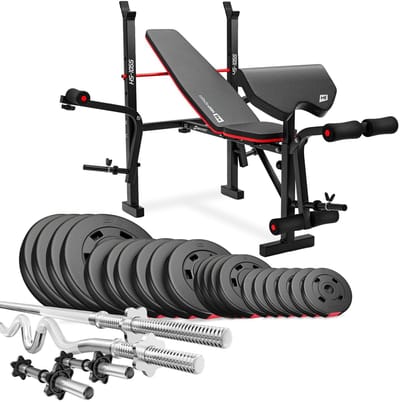 Hop-Sport HS-1055 – Halterbank Set – 106 kg – Inklapbaar – met SZ Stang