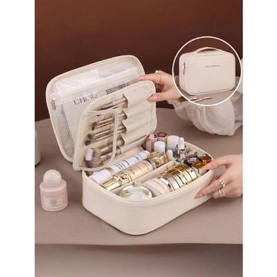 Reismake-up Organizer Tas voor Vakantie, Multifunctionele Cosmetische Opbergtas Beige/
