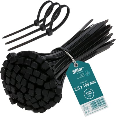Sillar Kabelbinders – Sterke Tie Wraps 2,5 x 100 mm Zwart Nylon UV-Bestendig 100 Stuks – 8 kg Trekkracht